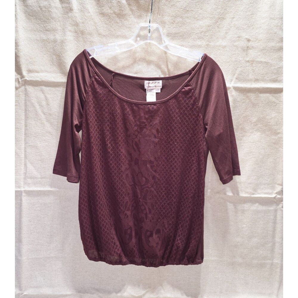 nwt M.S.S.P. brown lace overlay Blouse 3/4 sleeve Top Small